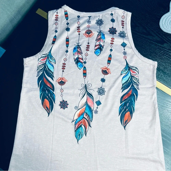 Tank Top w/Screen Printed Feather Design Size Small - Unbranded New in … - Picture 5 of 8